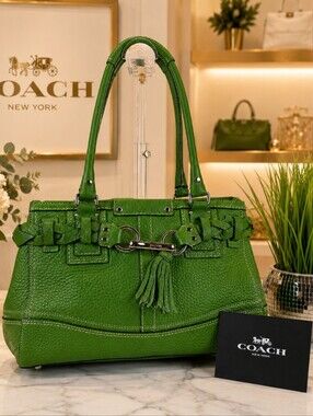 Coach Hampton Green Pebbled Leather Tote Shoulder Satchel Bag